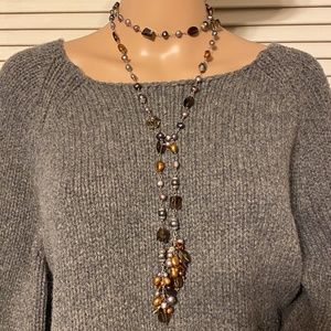 Lariat Style Gray/Bronze Pearl & Bead Necklace 50"